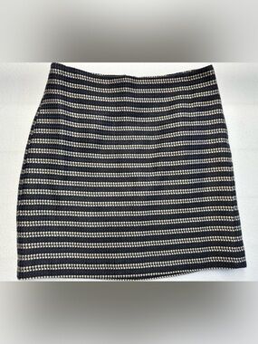 LOFT 4P Navy Cream Textured Knit Skirt • Lined • Preppy Coastal Classic